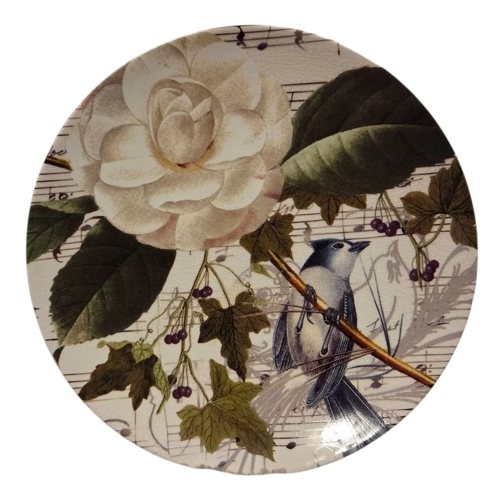 Pottery Barn Set Of 4 Christmas SongBirds Decoupage Salad‎ Dessert App Plates